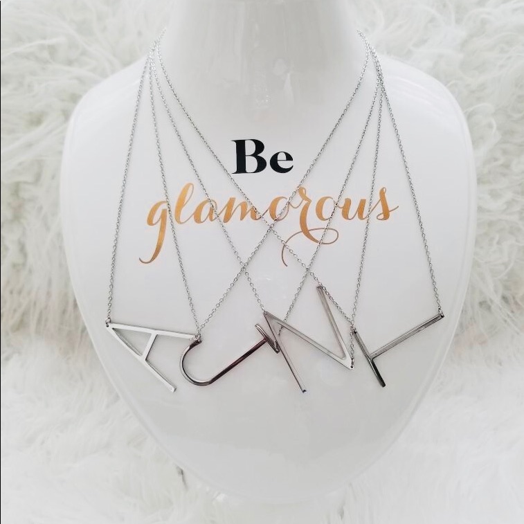 Large N Silver Letter Initial Necklace 15$
